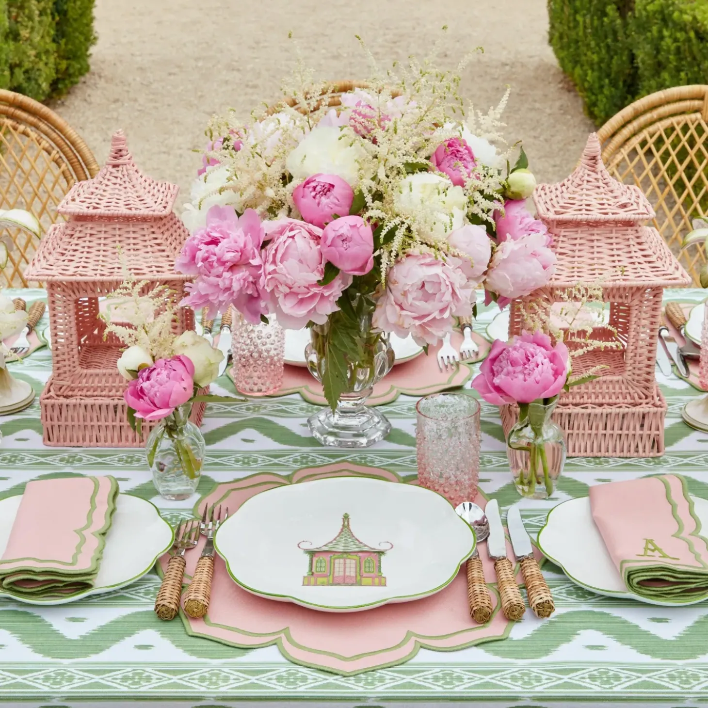 Pink & Green Pagoda Dinner Plates (Set of 4)