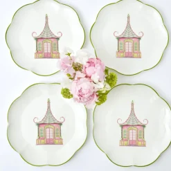 Pink & Green Pagoda Dinner Plates (Set of 4)