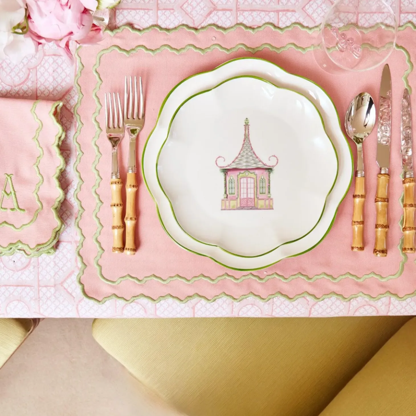 Pink & Green Pagoda Starter Plate