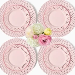 Pink Basketweave Dinner & Starter Plates (Set of 8)