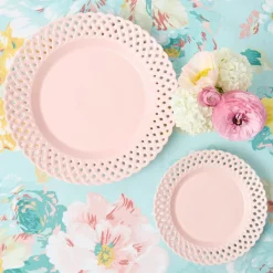 Pink Basketweave Dinner & Starter Plates (Set of 8)