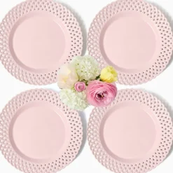 Pink Basketweave Dinner Plate (Set of 4)