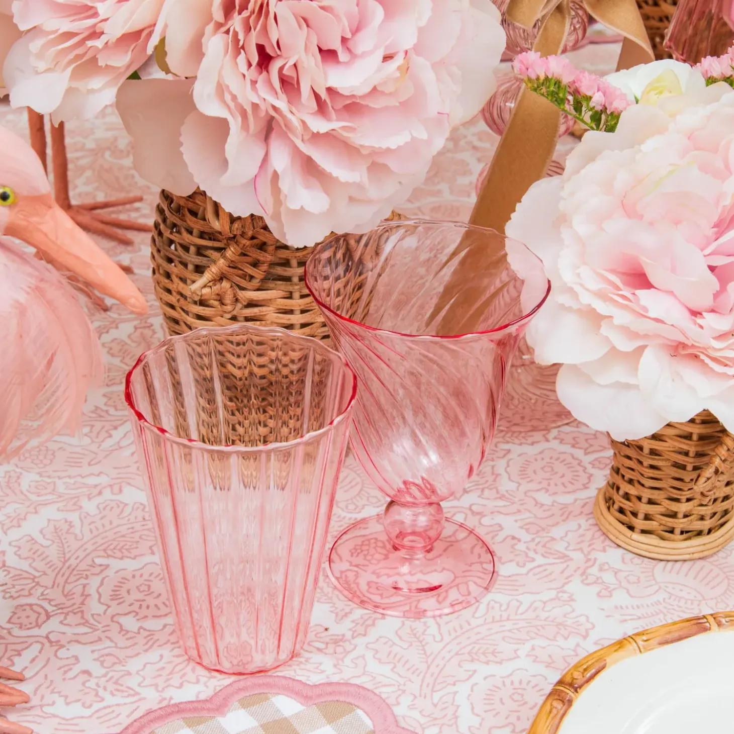 Pink Fluted Glassware (Set of 8)