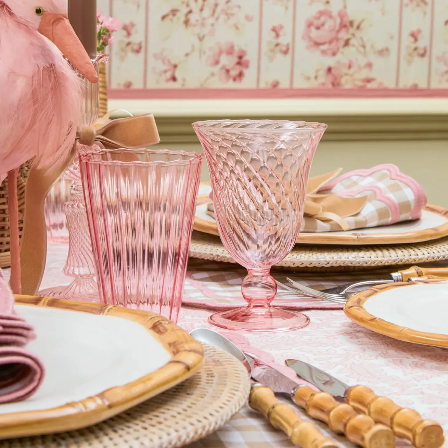 Pink Fluted Glassware (Set of 8)