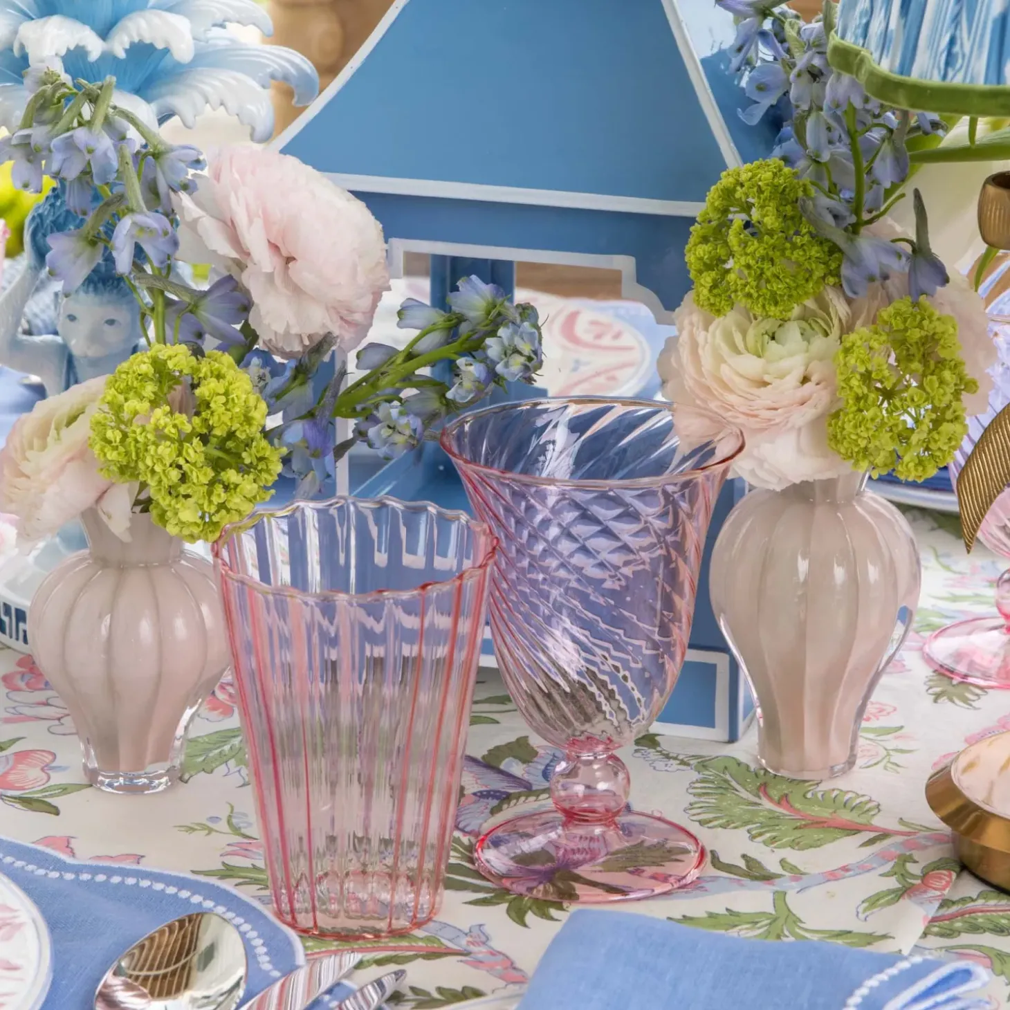 Pink Fluted Glassware (Set of 8)