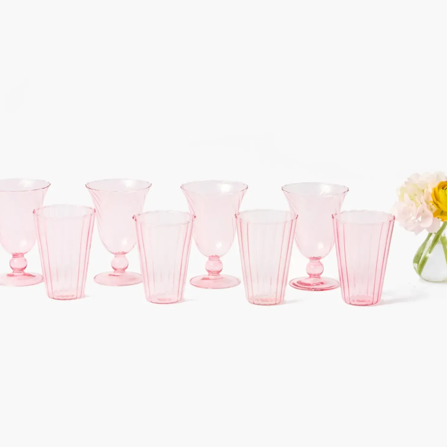 Pink Fluted Glassware (Set of 8)