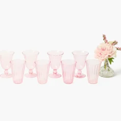 Pink Fluted Glassware (Set of 8)