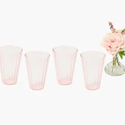 Pink Fluted Water Glasses (Set of 4)
