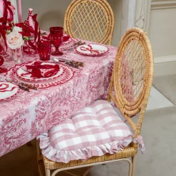 Pink Gingham Ruffle Seat Pad Cushion (Set of 4)