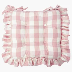 Pink Gingham Ruffle Seat Pad Cushion