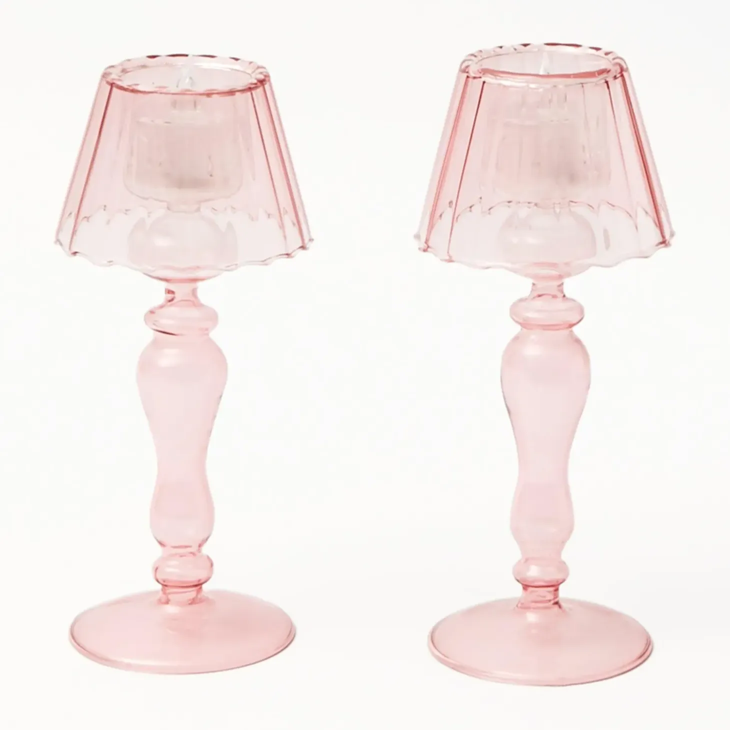 Pink Glass Lantern Tea Light Holder (Pair) - 24cm