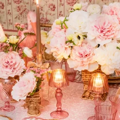Pink Glass Lantern Tea Light Holder (Pair) - 24cm