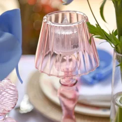 Pink Glass Lantern Tea Light Holder (Pair) - 24cm