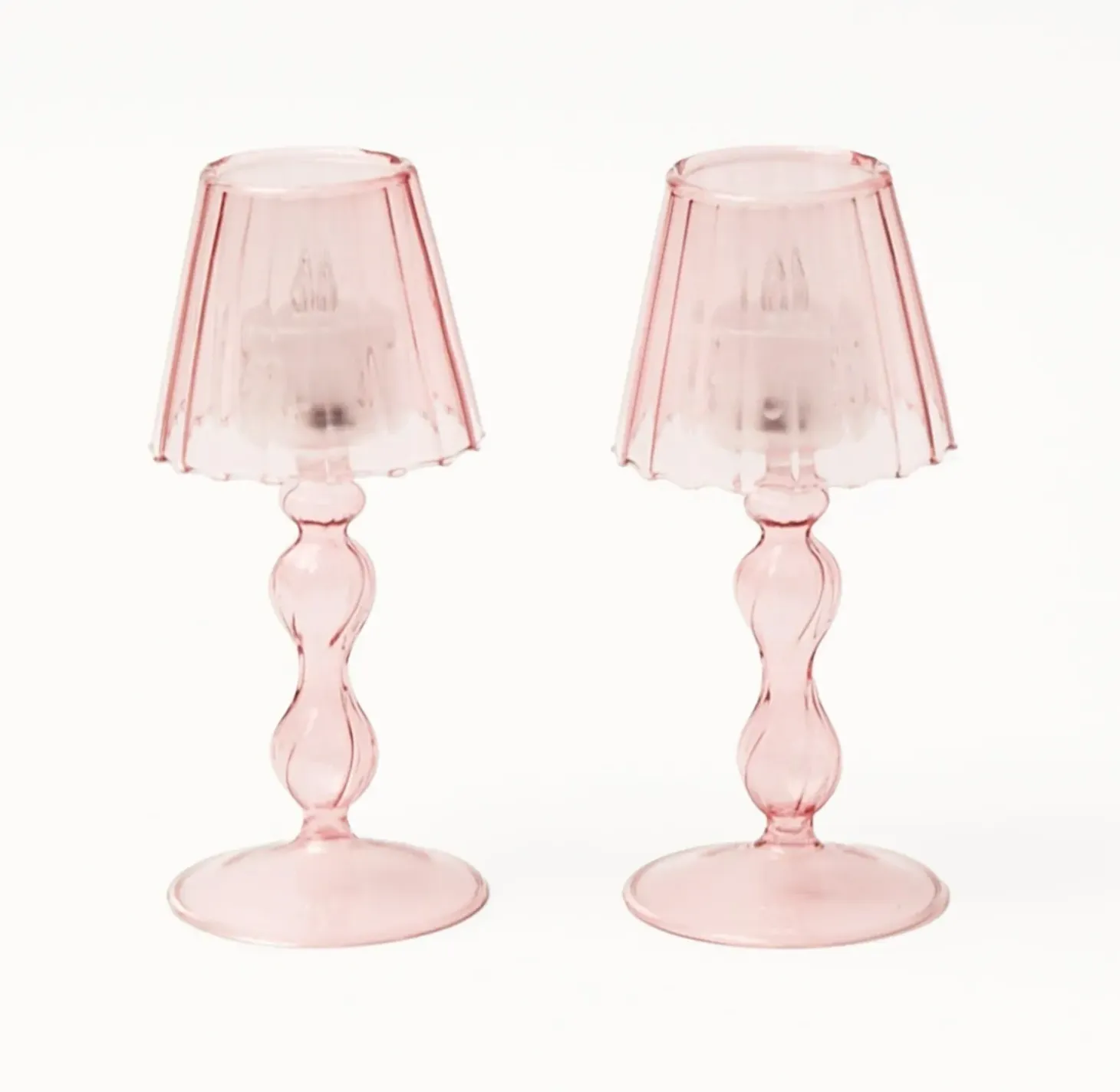 Pink Glass Lantern Tea Light Holder Set