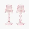 Pink Glass Lantern Tea Light Holder (Pair) - 18cm