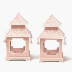 Pink Mini Chinoiserie Pagoda Lanterns (Pair)