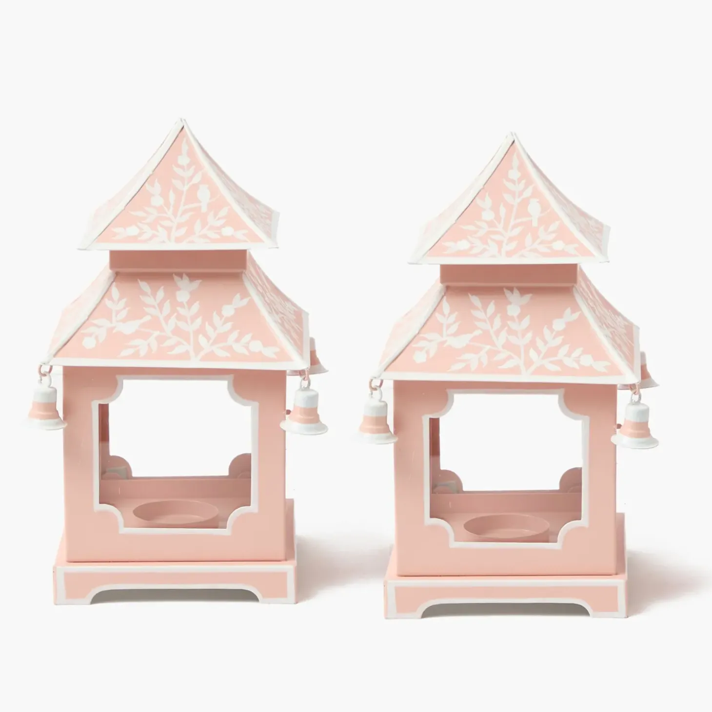 Pink Mini Chinoiserie Pagoda Lanterns (Pair)