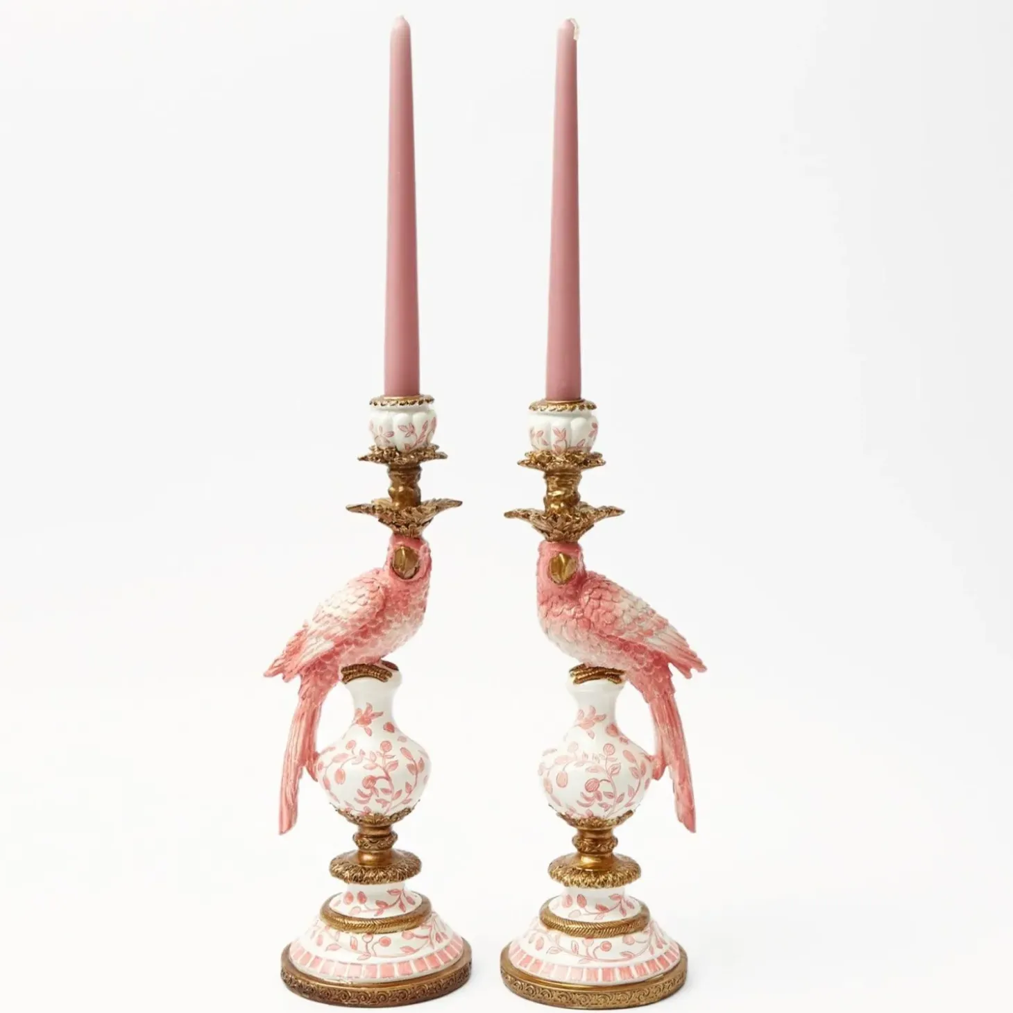 Pink Parrot Candle Holder (Pair)