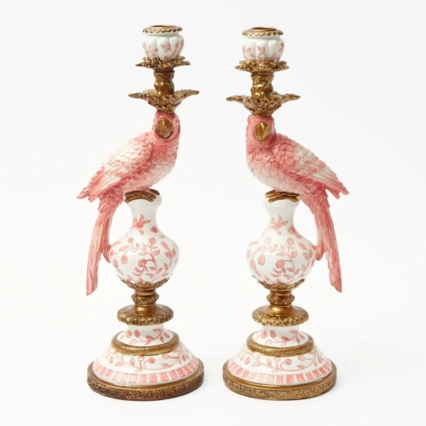 Pink Parrot Candle Holder (Pair)