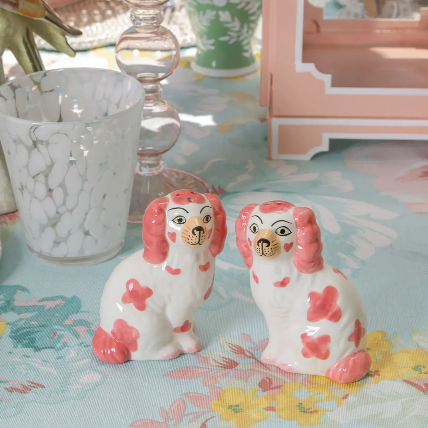 Pink Staffordshire Dog Salt & Pepper Shakers
