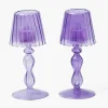 Purple Glass Lantern Tea Light Holder (Pair) - 18cm