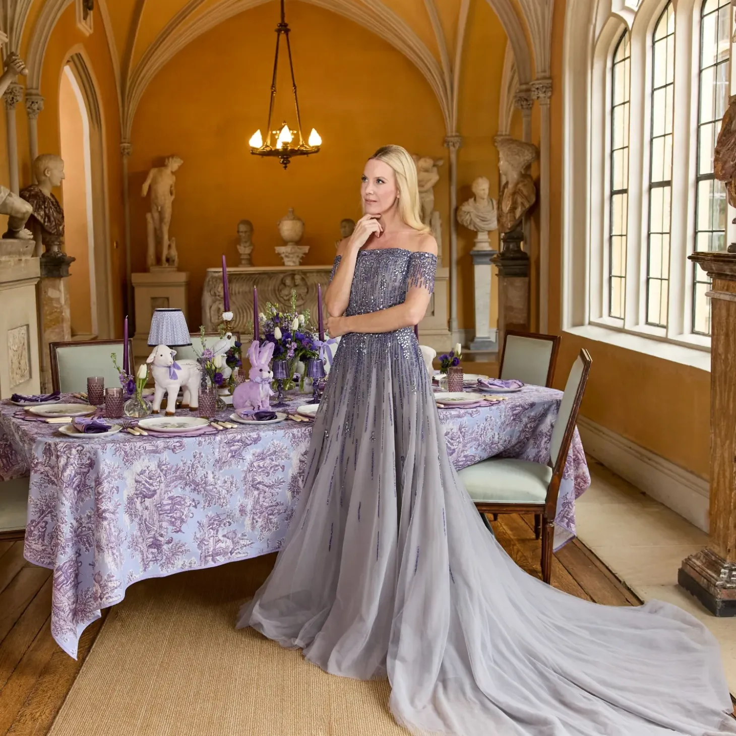 Purple Ottilie Toile Tablecloth