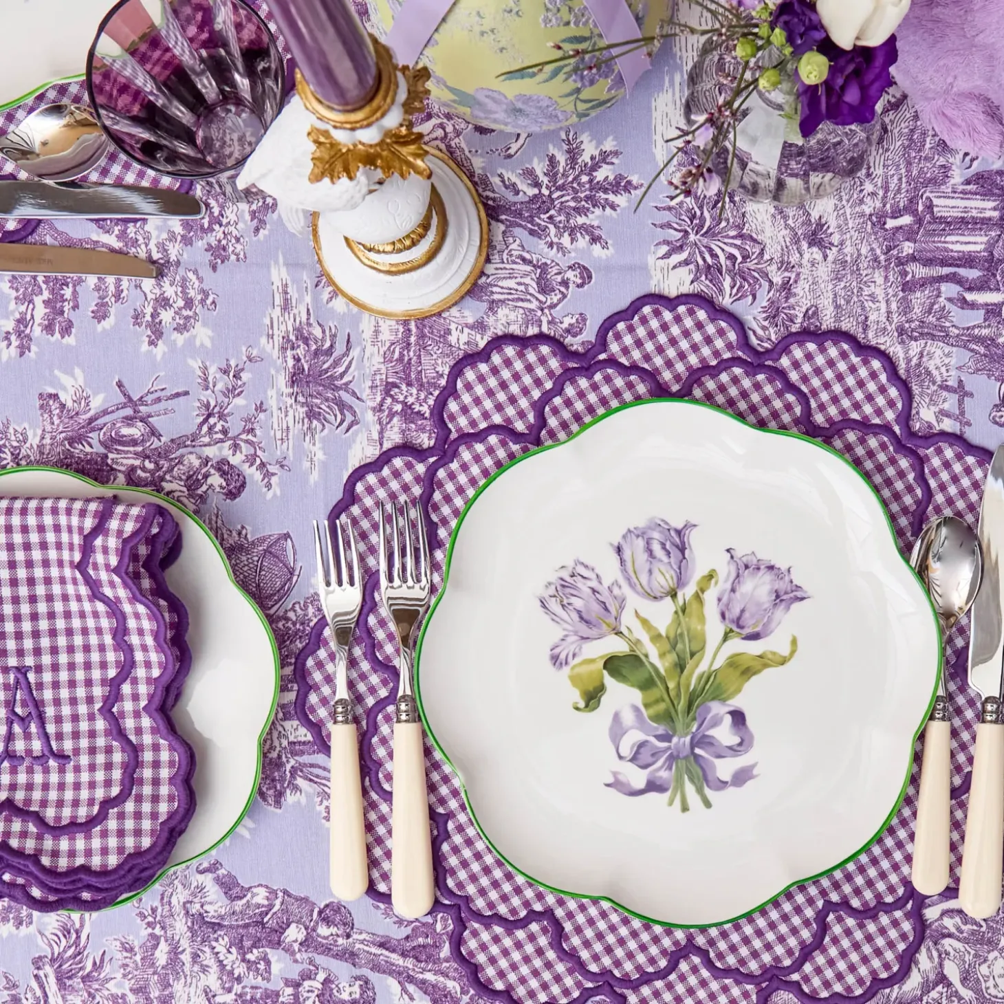 Purple Ottilie Toile Tablecloth