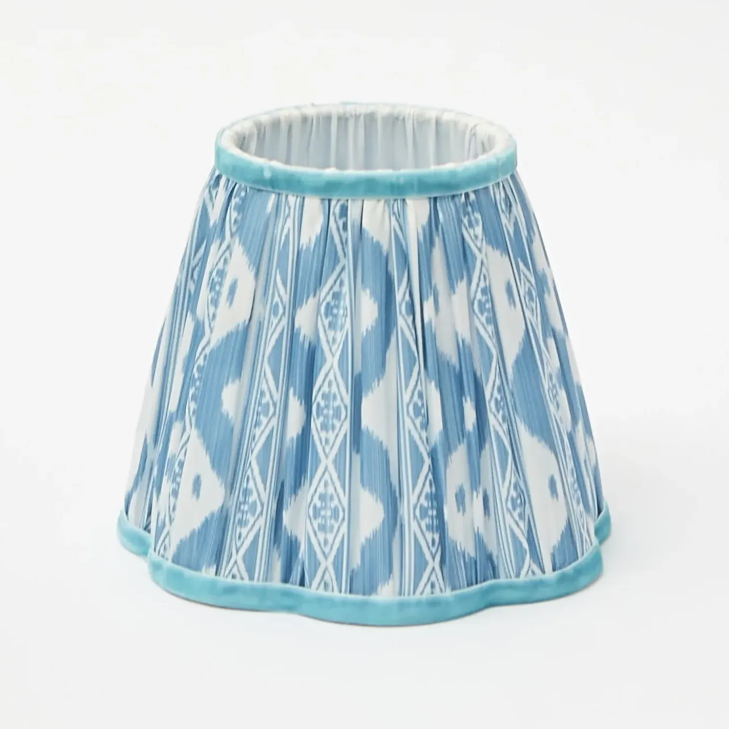 Rattan Bardot Rechargeable Lamp with Blue Ikat Shade (18cm)