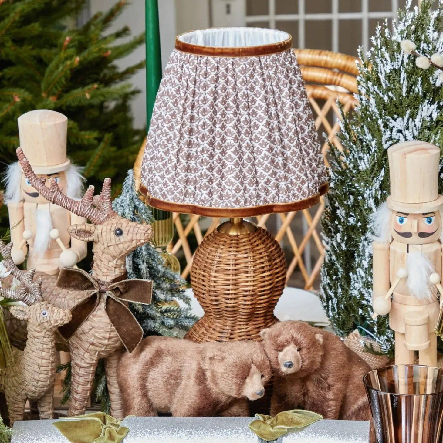 Rattan Bardot Rechargeable Lamp with Chocolate Lotus Shade (18cm)