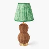 Rattan Bardot Rechargeable Lamp with Green Lotus Shade (18cm)