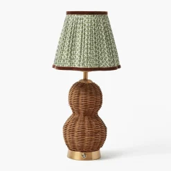 Rattan Bardot Rechargeable Lamp with Olive & Chocolate Lotus Shade (18cm)