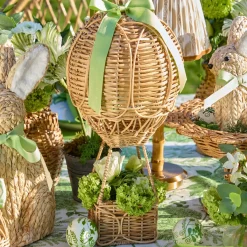 Rattan Hot Air Balloon with Green Grosgrain Bow