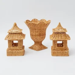 Rattan Pagoda & Urn Vase Set
