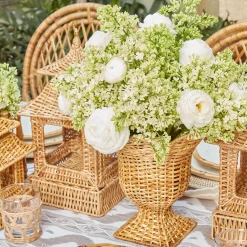 Rattan Pagoda & Urn Vase Set
