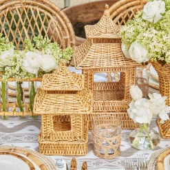 Rattan Pagoda & Urn Vase Set