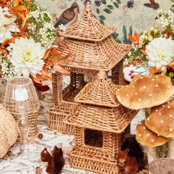 Rattan Pagoda & Urn Vase Set