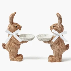 Rattan Ribboned Rabbit With Basket (Pair)