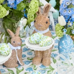Rattan Ribboned Rabbit With Basket (Pair)