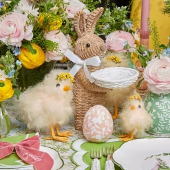 Rattan Ribboned Rabbit With Basket (Pair)