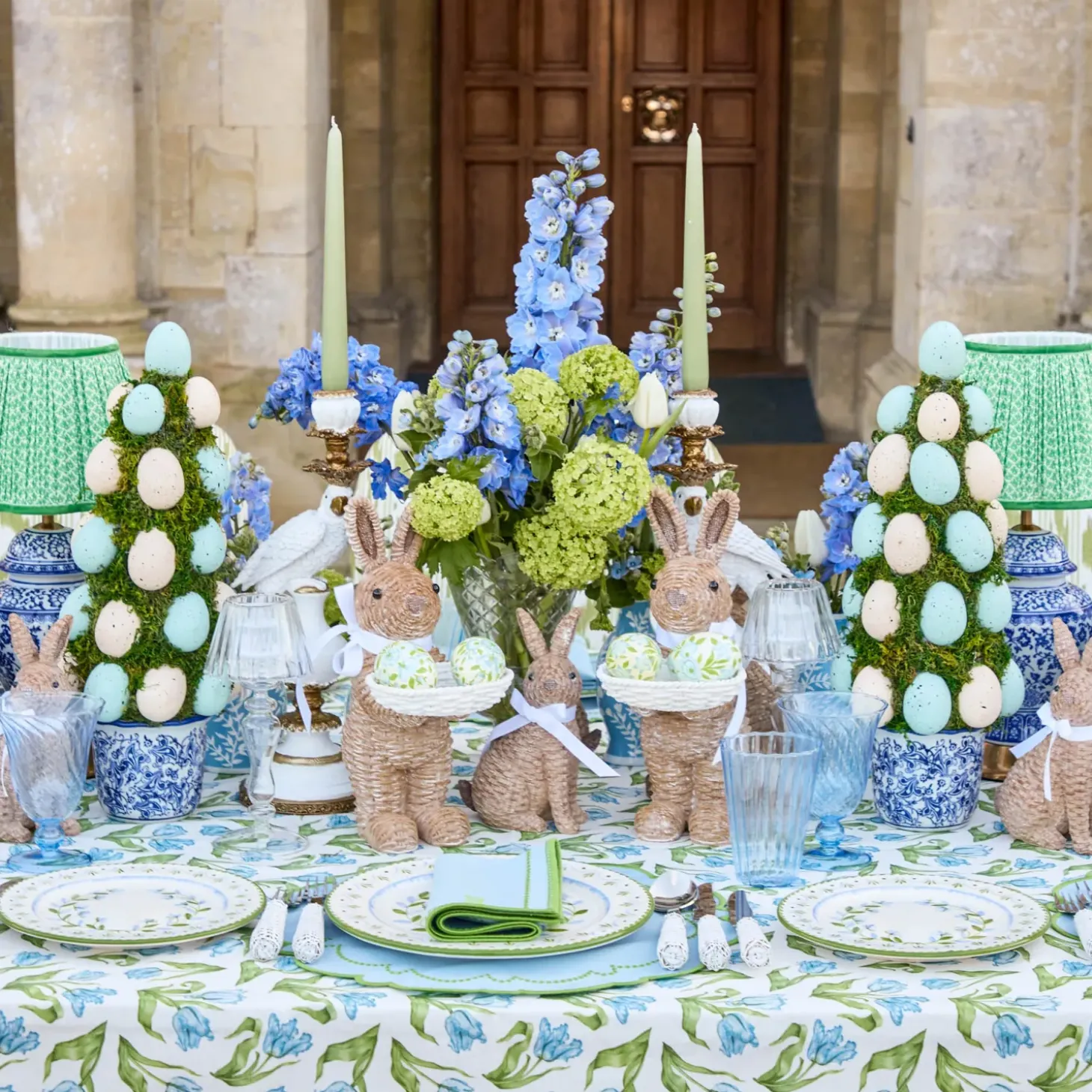 Rattan Ribboned Rabbit With Basket (Pair)