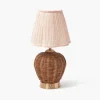 Rattan Ursula Rechargeable Lamp with Pink Lotus Shade (18cm)