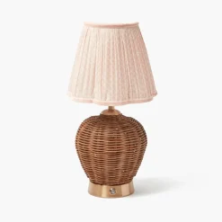 Rattan Ursula Rechargeable Lamp with Pink Lotus Shade (18cm)