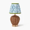 Rattan Ursula Rechargeable Lamp with Blue & Green Ikat Shade (18cm)