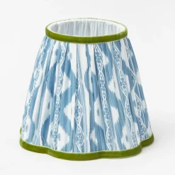 Rattan Ursula Rechargeable Lamp with Blue & Green Ikat Shade (18cm)