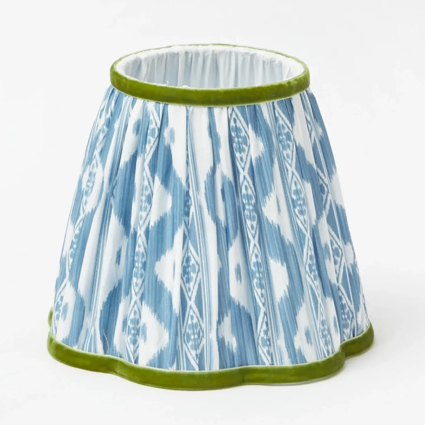 Rattan Ursula Rechargeable Lamp with Blue & Green Ikat Shade (18cm)