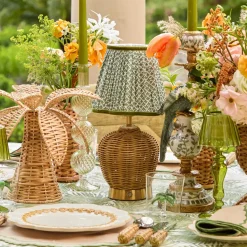 Rattan Ursula Rechargeable Lamp with Olive Lotus Shade (18cm)