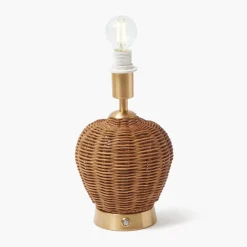 Rattan Ursula Rechargeable Lamp with Putty & Green Ikat Shade (18cm)