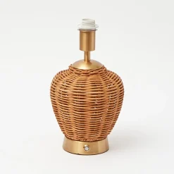 Rattan Ursula Rechargeable Lamp with Cobalt & Red Lotus Shade (18cm)