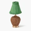 Rattan Ursula Rechargeable Lamp with Green Frilled Silk Shade (18cm)