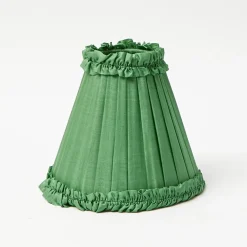 Rattan Ursula Rechargeable Lamp with Green Frilled Silk Shade (18cm)